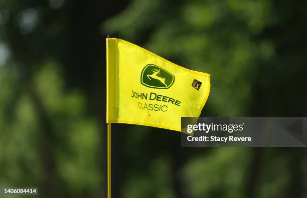 The pin flag on the ninth green during the first round of the John Deere Classic at TPC Deere Run on June 30, 2022 in Silvis, Illinois.