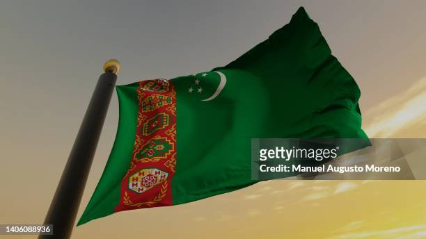 flag of turkmenistan - turkmenistan stock pictures, royalty-free photos & images