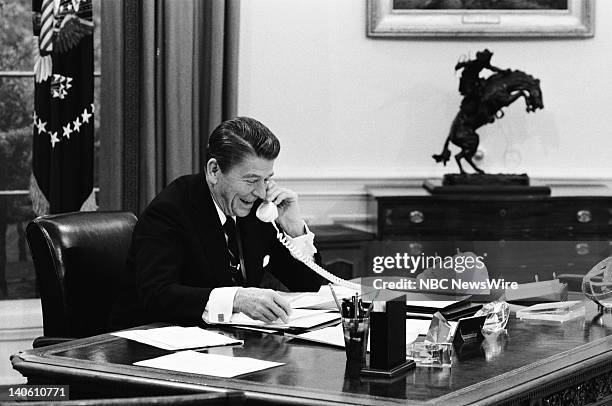 Reagan: The First Hundred Days" -- Pictured: U.S. President Ronald Reagan in the Oval Office of the White House on February 10, 1981 in Washington...