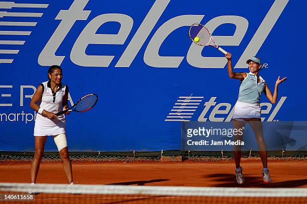 Paola Suarez and Gisela Dulko of Argentina during Semi Finals of the 2012 Mexican Open at Princess Hotel on March 2, 2012 in Acapulco, Mexico.