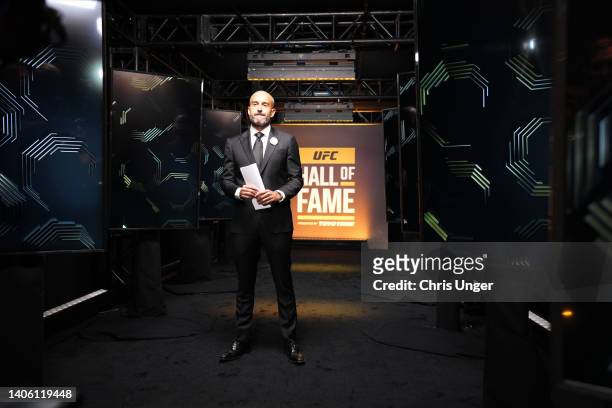 Jon Anik hosts the UFC Hall of Fame induction ceremony at T-Mobile Arena on June 30, 2022 in Las Vegas, Nevada.