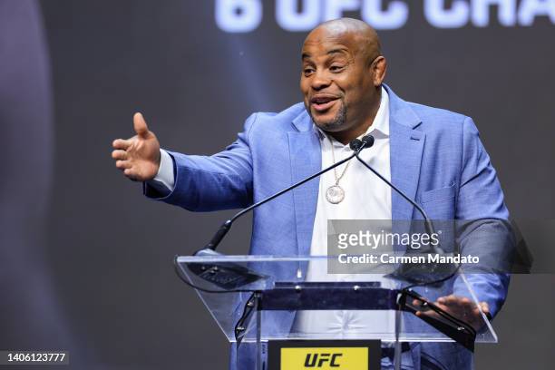 Daniel Cormier speaks during the UFC Hall of Fame induction ceremony at T-Mobile Arena on June 30, 2022 in Las Vegas, Nevada.