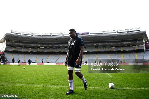 Pita Gus Sowakula during the New Zealand All Blacks Captain's Run at Eden Park on July 01, 2022 in Auckland, New Zealand.