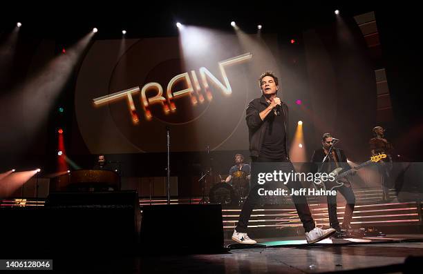 Singer Pat Monahan of Train performs at PNC Music Pavilion on June 30, 2022 in Charlotte, North Carolina.