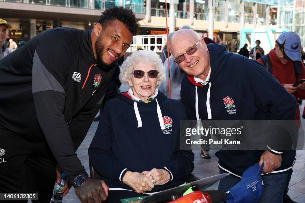 England captain Courtney Lawes poses with England supporters during a media opportunity ahead of the Wallabies v England Test series, at Forrest...