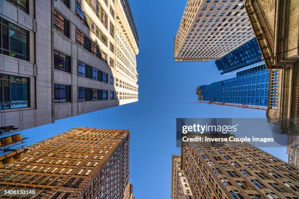 low angle view of the skyscrapers in philadelphia city - low motivation stock pictures, royalty-free photos & images