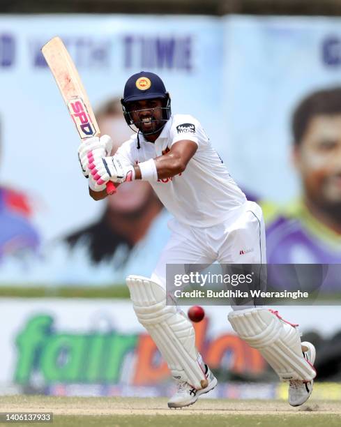 Dinesh Chandimal of Sri Lanka bats during day three of the First Test in the series between Sri Lanka and Australia at Galle International Stadium on...