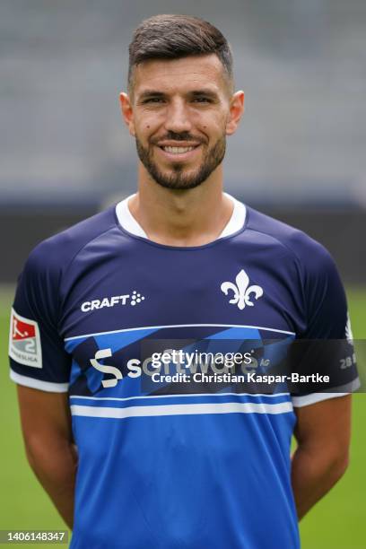 Klaus Gjasula of SV Darmstadt 98 poses during the team presentation at Merck-Stadion am Böllenfalltor on June 29, 2022 in Darmstadt, Germany.