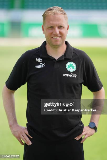 Marc Schneider, Head coach of SpVgg Greuther Fürth poses during the team presentation at Sportpark Ronhof Thomas Sommer on June 30, 2022 in Fuerth,...