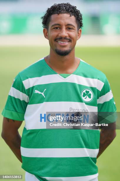 Jeremy Dudziak of SpVgg Greuther Fürth poses during the team presentation at Sportpark Ronhof Thomas Sommer on June 30, 2022 in Fuerth, Germany.