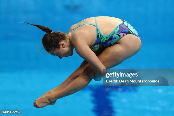 Tina Punzel of Team Germany competes in the Women's 3m Springboard Preliminaries on day six of the Budapest 2022 FINA World Championships at Duna...