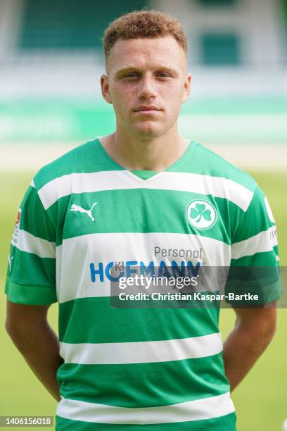 Oliver Fobassam Naw of SpVgg Greuther Fürth poses during the team presentation at Sportpark Ronhof Thomas Sommer on June 30, 2022 in Fuerth, Germany.