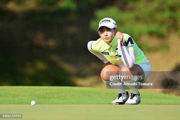 Seonwoo Bae of South Korea lines up a putt on the 5th green during the second round of Shiseido Ladies Open at Totsuka Country Club on July 1, 2022...