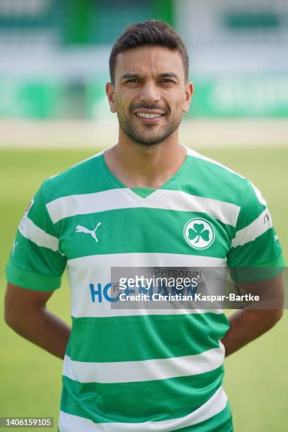 Oussama Haddad of SpVgg Greuther Fürth poses during the team presentation at Sportpark Ronhof Thomas Sommer on June 30, 2022 in Fuerth, Germany.