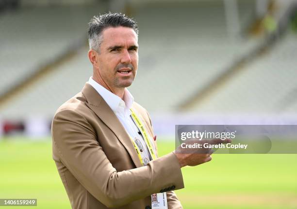 Kevin Pietersen looks on ahead of day one of Fifth LV= Insurance Test Match between England and India at Edgbaston on July 01, 2022 in Birmingham,...