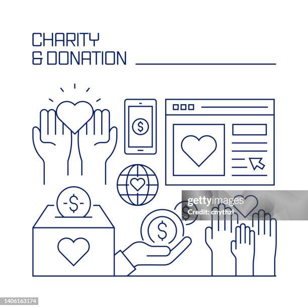 charity and donation related design element. pattern design with outline icons. - community involvement icon stock illustrations