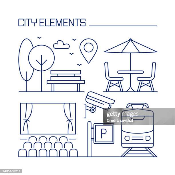 city elements related design element. pattern design with outline icons. - empty stadium stock illustrations