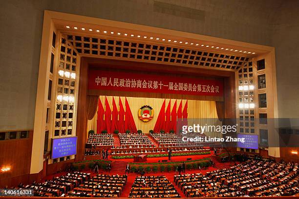 Delegates take their seats for the opening ceremony of the Chinese People's Political Consultative Conference at Great Hall of the People on March 3,...