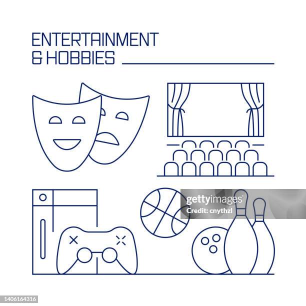 entertainment and hobbies related design element. pattern design with outline icons. - popcorn bowl stock illustrations