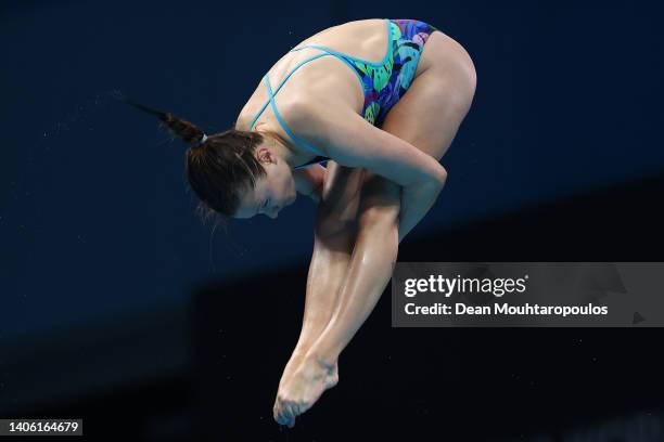 Tina Punzel of Team Germany competes in the Women's 3m Springboard Preliminaries on day six of the Budapest 2022 FINA World Championships at Duna...