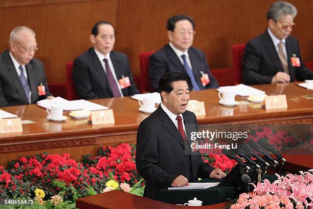 Jia Qinglin, chairman of the Chinese People's Political Consultative Conference delivers a speech at the opening ceremony of the Chinese People's...