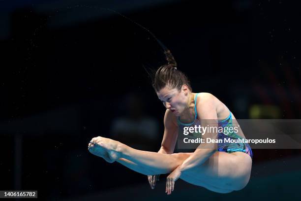 Tina Punzel of Team Germany competes in the Women's 3m Springboard Preliminaries on day six of the Budapest 2022 FINA World Championships at Duna...