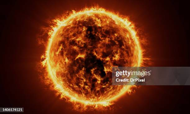 sun close-up showing solar surface activity and corona - solar flare stockfoto's en -beelden