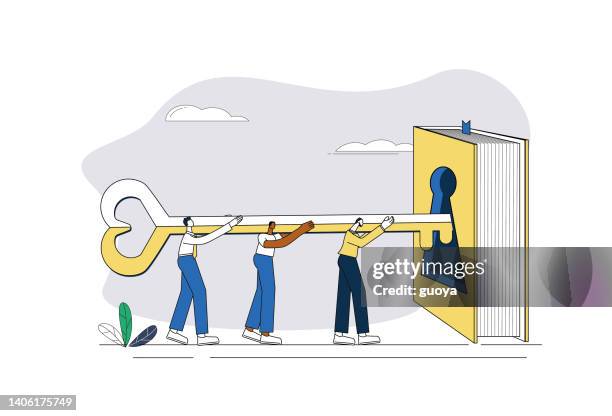 the white-collar workers carried the keys to open the books. - holes the book stock illustrations