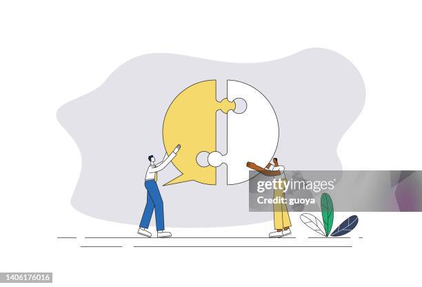 two male white collar chat puzzle. - two conversation bubbles stock illustrations