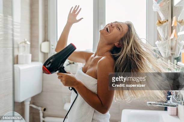 i feel so energized this morning - hair dryer stock pictures, royalty-free photos & images