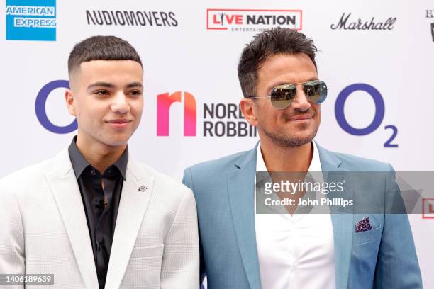 Junior Savva Andreas Andre and Peter Andre attend the Nordoff Robbins O2 Silver Clef Awards at The Grosvenor House Hotel on July 01, 2022 in London,...