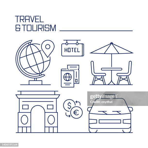 travel and tourism related design element. pattern design with outline icons. - hostel stock illustrations