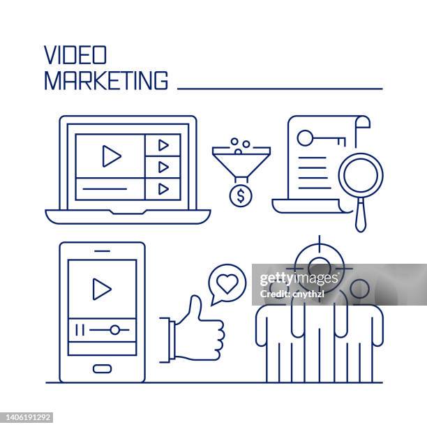video marketing related design element. pattern design with outline icons. - seamless studio stock illustrations