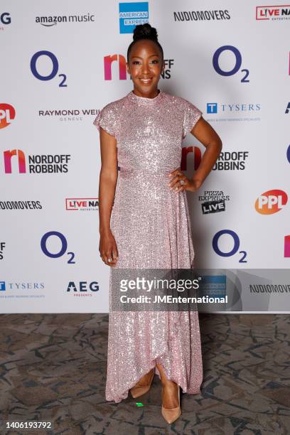 Angelica Bell in the Winners Room at the Nordoff Robbins O2 Silver Clef Awards at The Grosvenor House Hotel on July 01, 2022 in London, England.