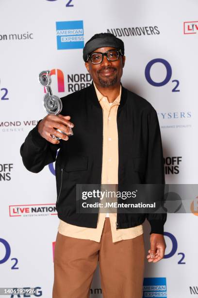 Alexis Ffrench in the Winners Room at the Nordoff Robbins O2 Silver Clef Awards at The Grosvenor House Hotel on July 01, 2022 in London, England.
