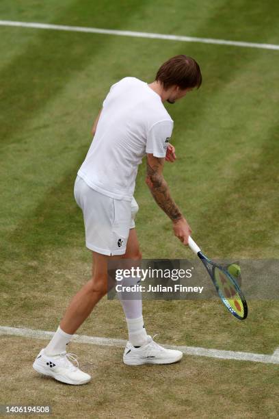 Alexander Bublik of Kazakhstan plays an underarm serve against Frances Tiafoe of United States of America during their Men's Singles Third Round...