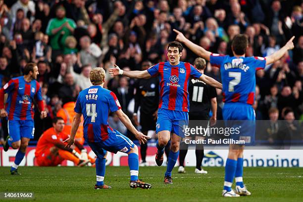 Mile Jedinak of Crystal Palace celebrates scoring the first goal for Crystal Palace during the npower Championship match between Crystal Palace and...