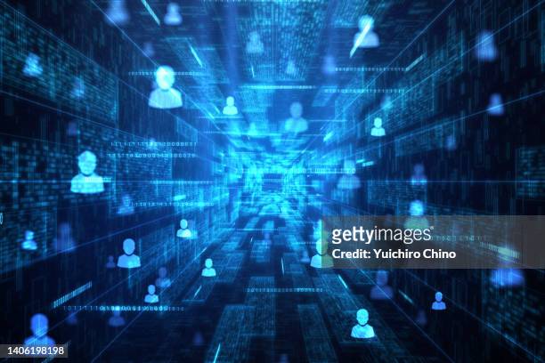 people network communication in technology tunnel - sociaal netwerk stock pictures, royalty-free photos & images