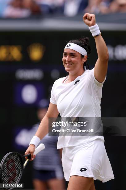 Ons Jabeur of Tunisia celebrates after winning match point against Diane Parry of France during their Women's Singles Third Round match on day five...