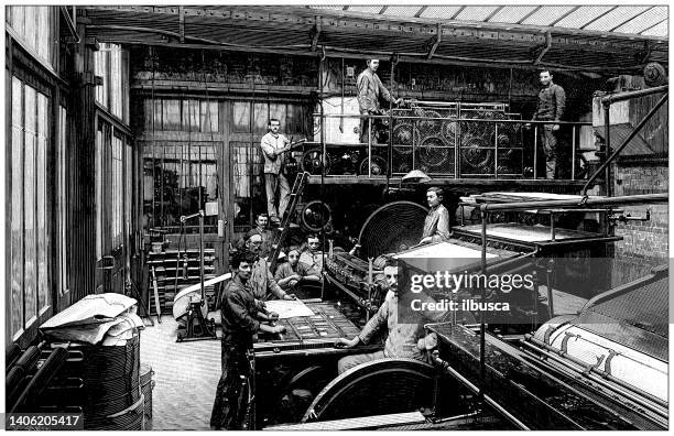 illustrazioni stock, clip art, cartoni animati e icone di tendenza di illustrazione antica: stampa "pellegrino" - pressa da stampa