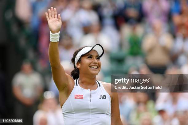 Heather Watson of Great Britain celebrates winning against Kaja Juvan of Slovenia during their Women's Singles Third Round match on day five of The...