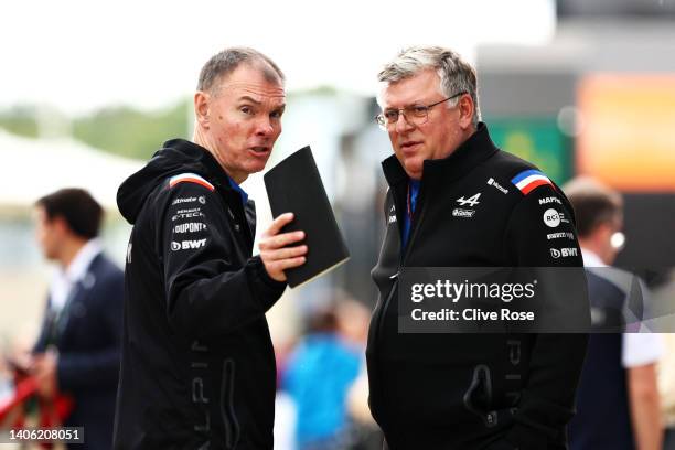 Otmar Szafnauer, Team Principal of Alpine F1 talks with Alan Permane, Sporting Director of Alpine F1 in the Paddock prior to practice ahead of the F1...