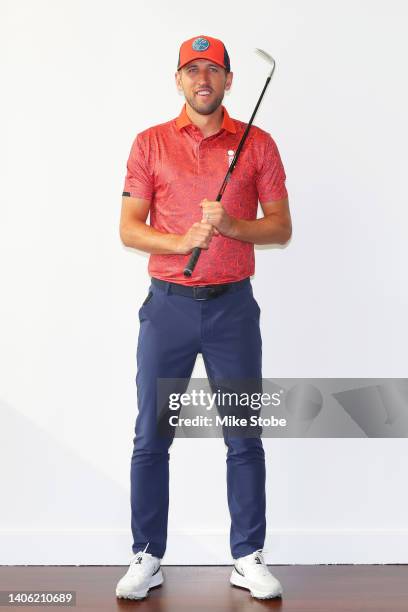 Harry Kane poses for a photo prior to the start of the ICON Series on Day Two at Liberty National Golf Club on July 01, 2022 in Jersey City, New...