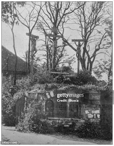 ancient photo: calvary of montmartre, church of saint pierre - calvary jerusalem stock illustrations