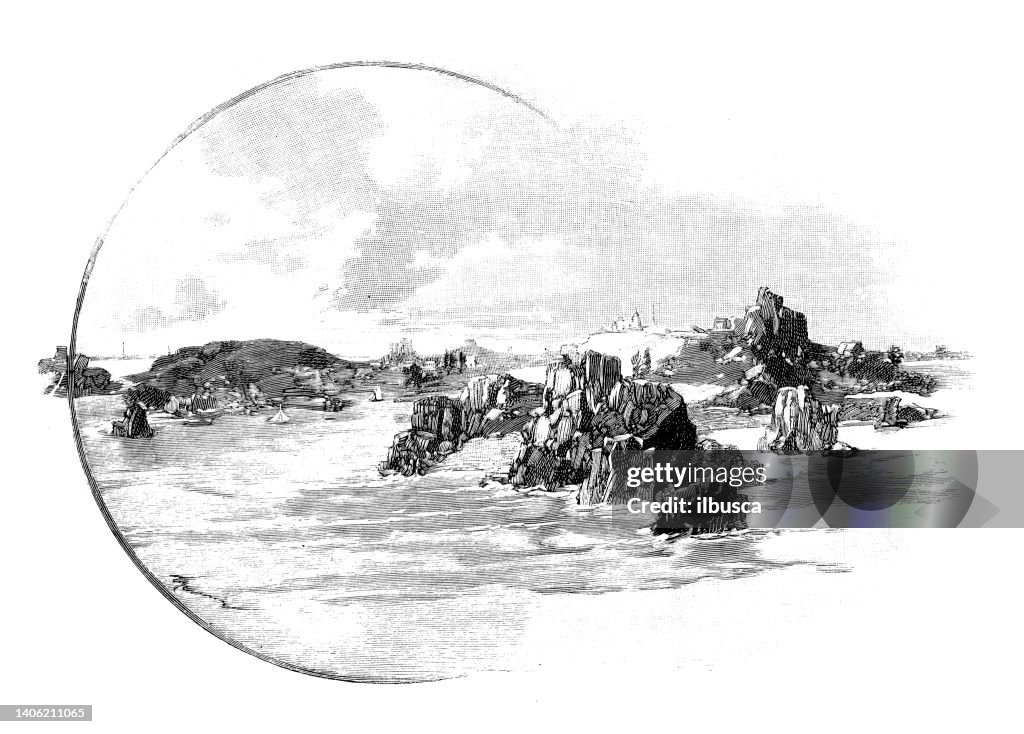 Antique illustration: Rocks-Dover Lighthouse