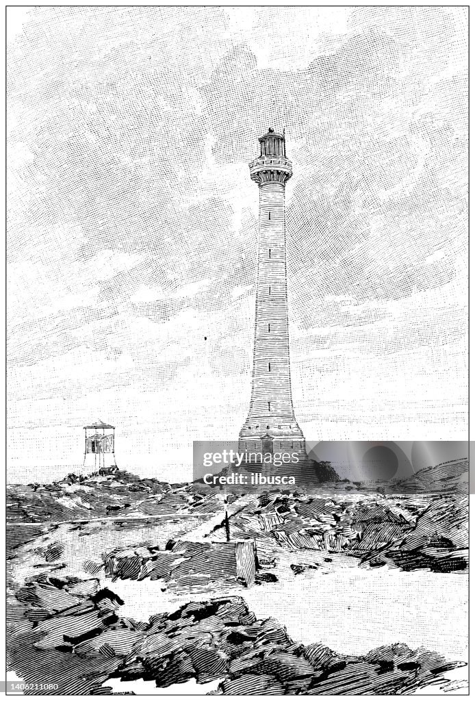 Antique illustration: Rocks-Dover Lighthouse
