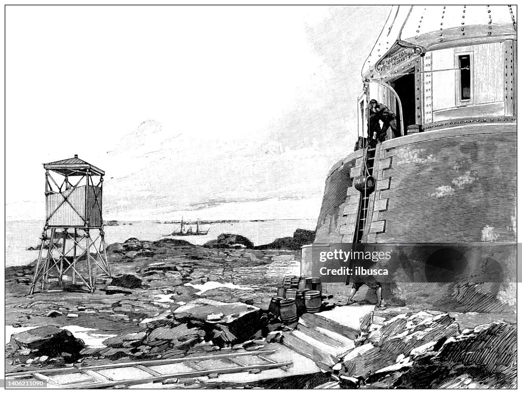 Antique illustration: Rocks-Dover Lighthouse