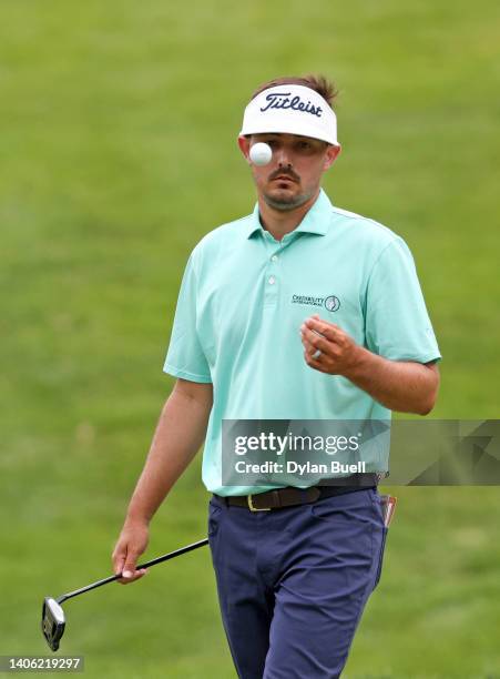 Hank Lebioda of the United States walks on the 14th green during the second round of the John Deere Classic at TPC Deere Run on July 01, 2022 in...