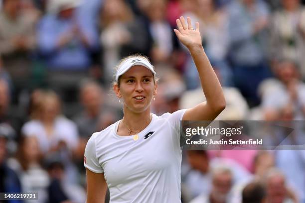 Elise Mertens of Belgium celebrates winning against Angelique Kerber of Germany during their Women's Singles Third Round match on day five of The...