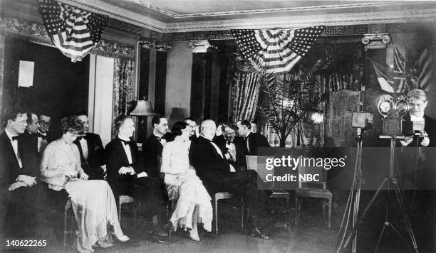 Pictured: Aviators Charles A. Lindbergh, Amelia Earhart, Clarence Chamberlin, Ruth Elder, Dr. Kimball at the Astor Hotel in New York, NY in April...